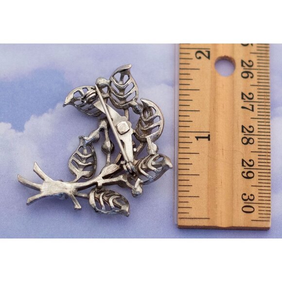 Vintage Edwardian Rhinestone Silver Tone Floral Brooch - S16 - Picture 2 of 2